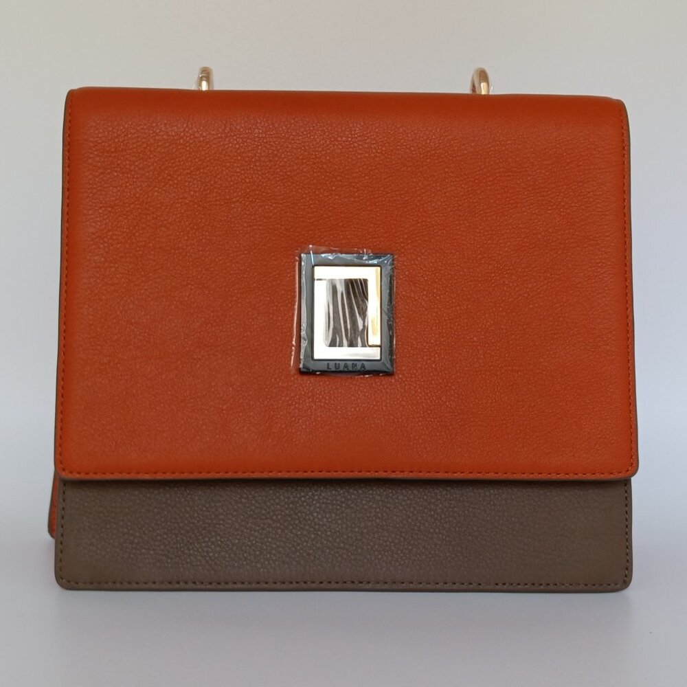 Marianna Satchel Orange/Taupe Leather Handbag Luana Italy NWT